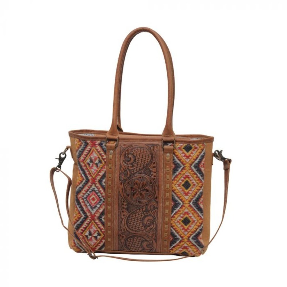 Myra Tote Bag with Tooled leather